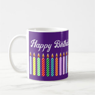 Taza De Café Nombre personalizado Happy Birthday Lit Candles Mu