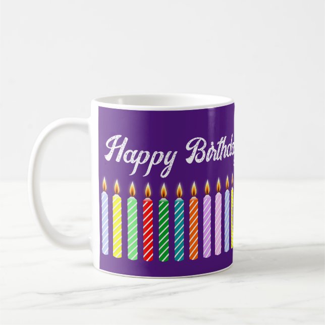 Taza De Café Nombre personalizado Happy Birthday Lit Candles Mu (Izquierda)