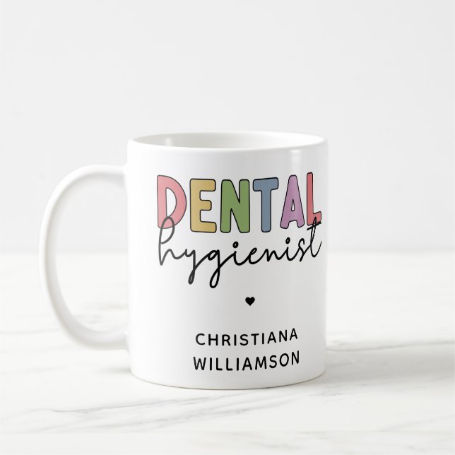 Taza De Café Nombre personalizado Higienista dental Regalos RDH (Izquierda)