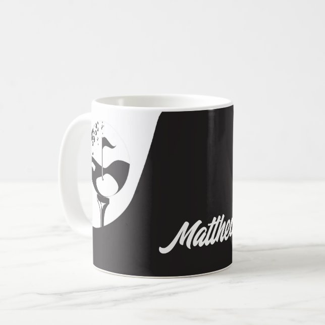 Taza De Café Nombre personalizado Hola Golf blanco y negro (Anverso izquierdo)