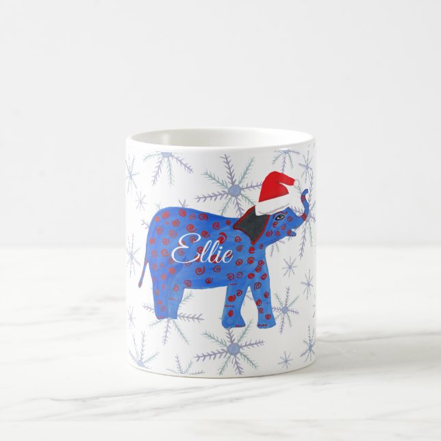 Taza De Café Nombre personalizado Holiday Mug, Elephant Art (Centro)