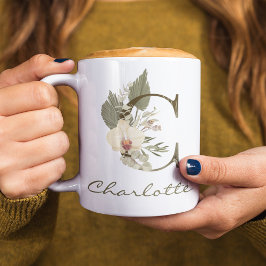 Taza De Café Nombre personalizado inicial de C Boho Floral Orqu