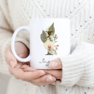 Taza De Café Nombre personalizado inicial de I Boho Floral Orqu