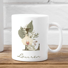 Taza De Café Nombre personalizado inicial de L Boho Floral Orqu