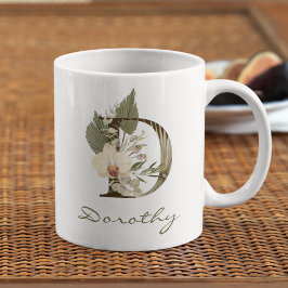 Taza De Café Nombre personalizado inicial de la vegetación de o