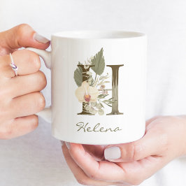 Taza De Café Nombre personalizado inicial H Boho Floral Orquíde