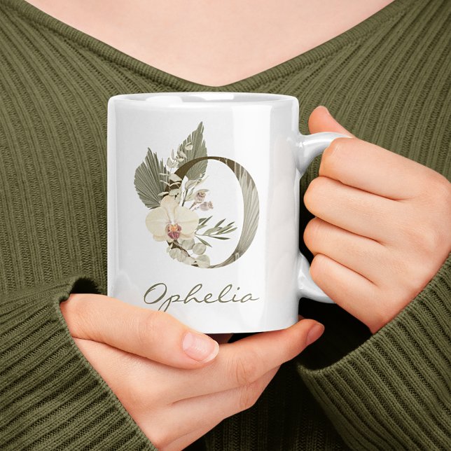 Taza De Café Nombre personalizado inicial O Boho Floral Orquíde (Subido por el creador)