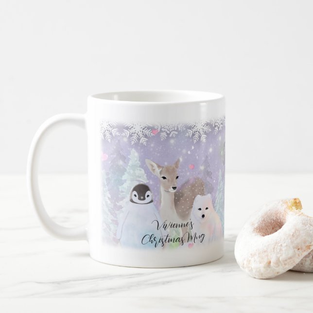 Taza De Café Nombre personalizado Invierno Maravilla Animales Á (Con donut)