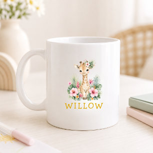 Taza De Café Nombre Personalizado Jirafa Bebé Safari Jungla