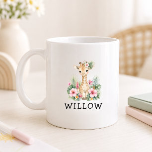 Taza De Café Nombre personalizado jirafa bebé Safari Jungla