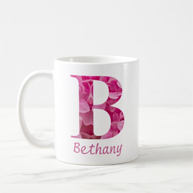 Taza De Café Nombre personalizado Letra rosa floral alfabeta "B (Izquierda)