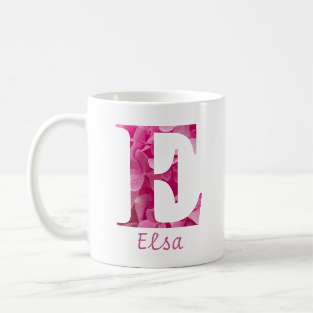 Taza De Café Nombre personalizado Letra rosa floral alfabeta "E (Izquierda)