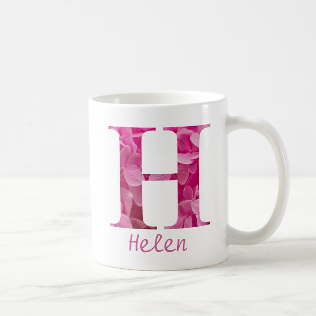 Taza De Café Nombre personalizado Letra rosa floral alfabeta "H (Derecha)