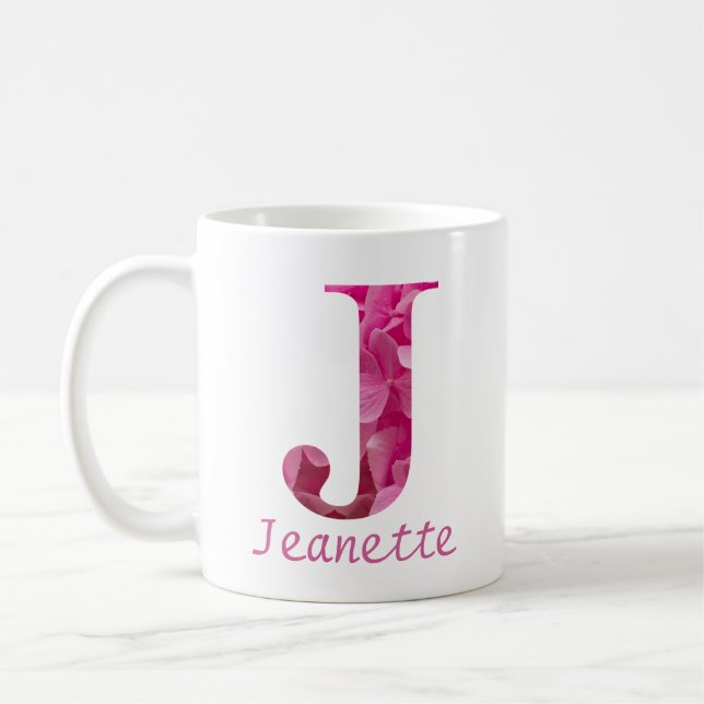 Taza De Café Nombre personalizado Letra rosa floral alfabeta "J (Izquierda)