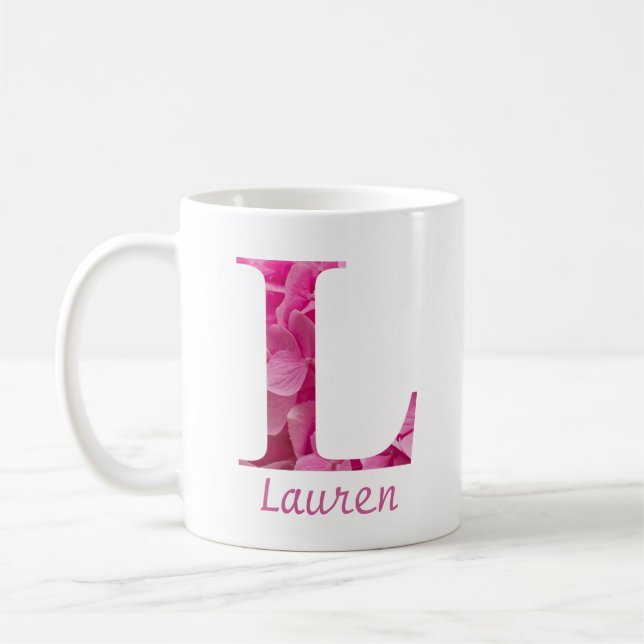 Taza De Café Nombre personalizado Letra rosa floral alfabeta "L (Izquierda)