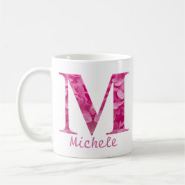 Taza De Café Nombre personalizado Letra rosa floral alfabeta "M