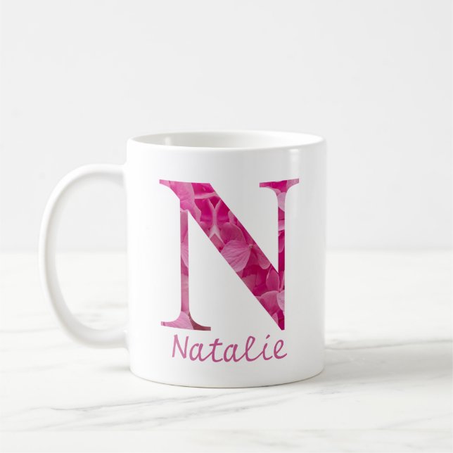Taza De Café Nombre personalizado Letra rosa floral alfabeta "N (Izquierda)