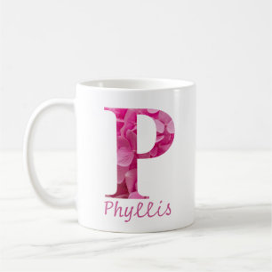 Taza De Café Nombre personalizado Letra rosa floral alfabeta "P
