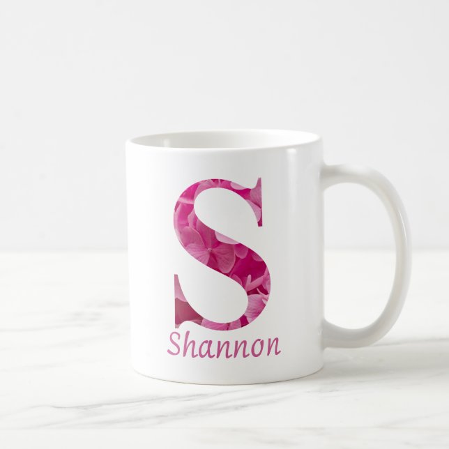 Taza De Café Nombre personalizado Letra rosa floral alfabeta "S (Derecha)