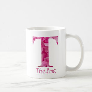 Taza De Café Nombre personalizado Letra rosa floral alfabeta "T