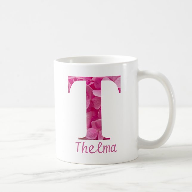 Taza De Café Nombre personalizado Letra rosa floral alfabeta "T (Derecha)