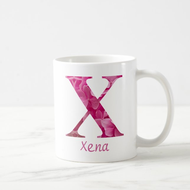 Taza De Café Nombre personalizado Letra rosa floral alfabeta "X (Derecha)