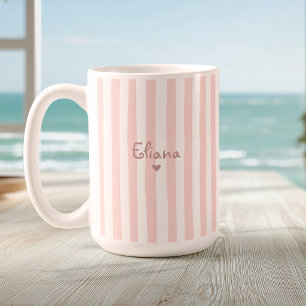 Taza De Café Nombre personalizado lindo Rosa Rayas Femenino