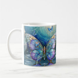Taza De Café Nombre personalizado mariposa azul morado regalo p