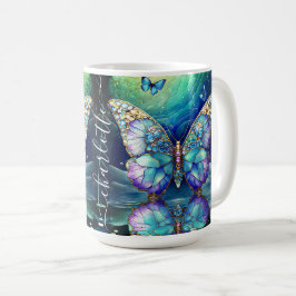 Taza De Café Nombre Personalizado Mariposa Azul Morado Regalo p