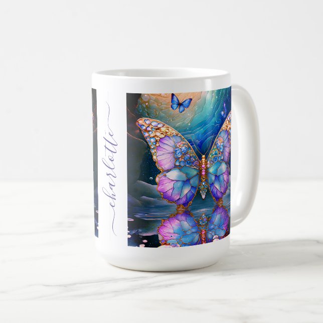 Taza De Café Nombre Personalizado Mariposa Azul Púrpura Regalo  (Anverso derecho)