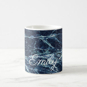 Taza De Café Nombre personalizado mármol moderno azul