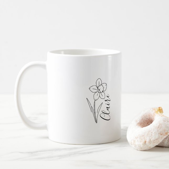 Taza De Café Nombre personalizado Marzo daffodil Flor de nacimi (Con donut)