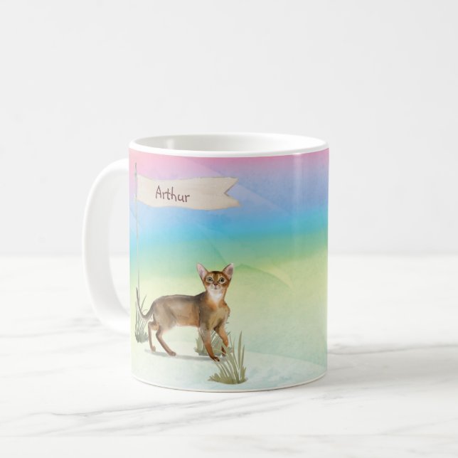 Taza De Café Nombre personalizado Mascota de gato abysiniano (Anverso izquierdo)