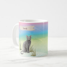 Taza De Café Nombre personalizado Mascota de gato ruso azul
