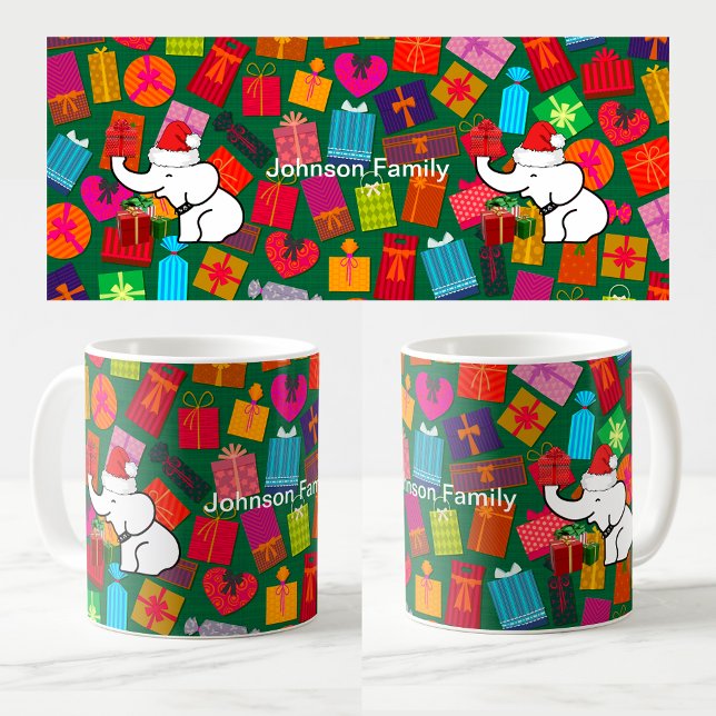 Taza De Café Nombre personalizado Modelo de regalo de los Navid (Custom Name White Elephant Christmas Gift Pattern Coffee Mug)