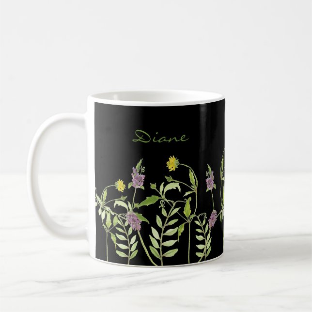 Taza De Café Nombre personalizado moderno acuarela botánica (Izquierda)