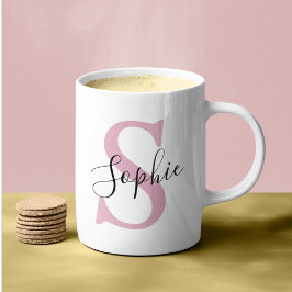 Taza De Café Nombre personalizado moderno Monograma rosa