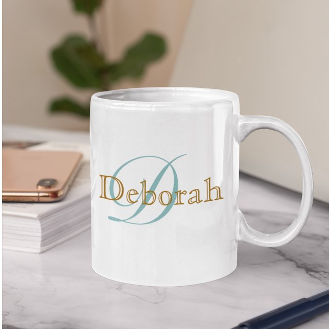 Taza De Café Nombre personalizado Monograma blanco (💙 every day is coffee day 💙)