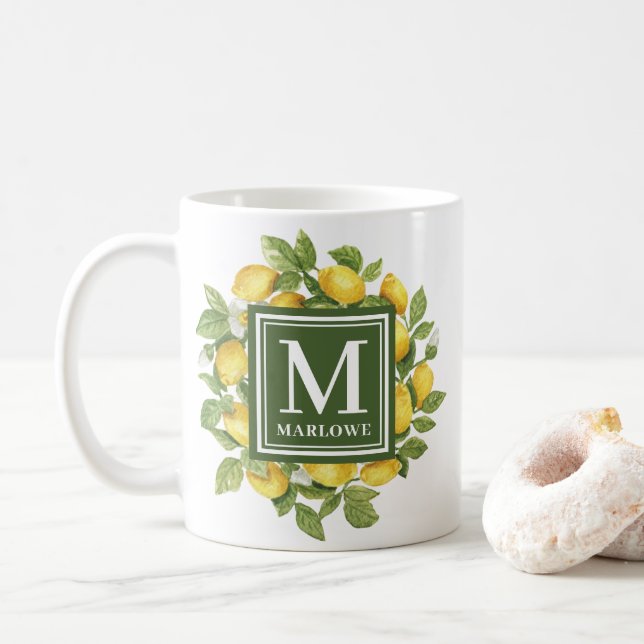 Taza De Café Nombre personalizado Monograma de limón cítrico am (Con donut)