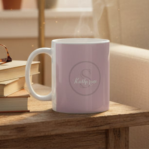 Taza De Café Nombre Personalizado Monograma Rosa Polvo