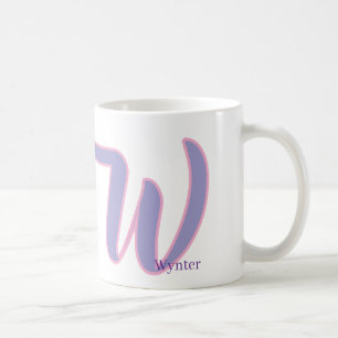 Taza De Café Nombre Personalizado Monograma Rosa y Morado Moder