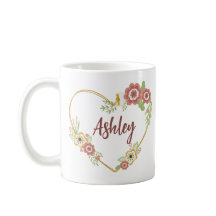 Nombre personalizado Mug, Corazón floral personali