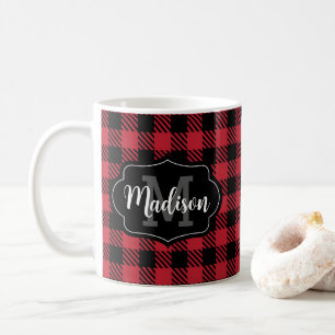 Taza De Café Nombre personalizado Mug Monograma de búfalo retra