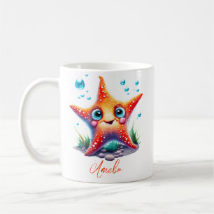 Taza De Café Nombre personalizado Naranja sonriente Starfish Lo