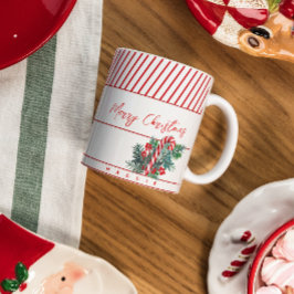 Taza De Café Nombre personalizado | Navidades Candy Cane & Red