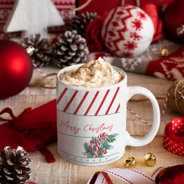 Taza De Café Nombre personalizado | Navidades Candy Cane & Red
