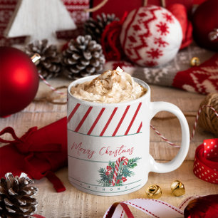 Taza De Café Nombre personalizado   Navidades Candy Cane & Red 