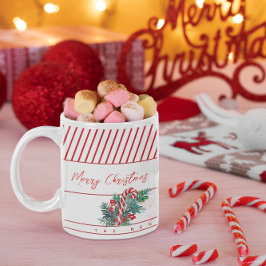 Taza De Café Nombre personalizado | Navidades Candy Cane & Red