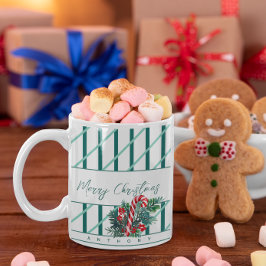 Taza De Café Nombre personalizado | Navidades Candy Cane y Gree