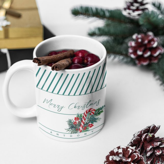 Taza De Café Nombre personalizado | Navidades Candy Cane y Gree (Subido por el creador)